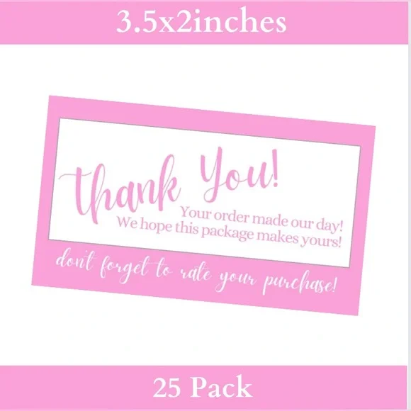 25 Pk Thank You Cards 3.5x2” with Reminder to Rate Purchase - Picture 2 of 5